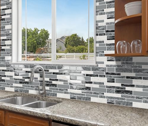 DEWOO Peel and Stick Backsplash 3D Self Adhesive Wall Tile Marlbe 10 Sheet - color: Marble Black