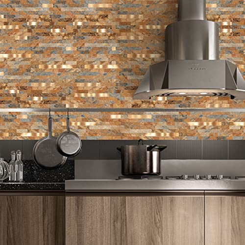 Midcard 10 Sheet Peel and Stick Backsplash PVC Wall Tile,for Kitchen Backsplash… - color: Rectangular Rusty Brown
