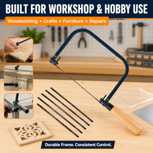 Coping Saw Frame Set with 5 Replacement Blades for Wood, Metal & Plastic