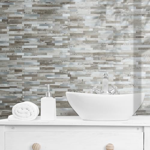 AULIGET 20 Sheets Peel and Stick Backsplash, Coffee & Brown Wood Look PVC Mixed Metal Stick on Backsplash Tiles for Kitchen - color: Coffee & Brown Wood + Metal Silver, size: 20 Sheets, 6"x12"x0.12"