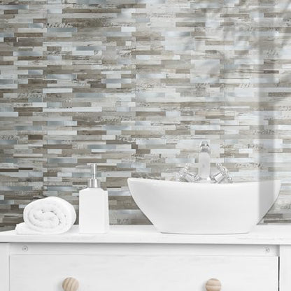 AULIGET 20 Sheets Peel and Stick Backsplash, Coffee & Brown Wood Look PVC Mixed Metal Stick on Backsplash Tiles for Kitchen - color: Coffee & Brown Wood + Metal Silver, size: 20 Sheets, 6"x12"x0.12"