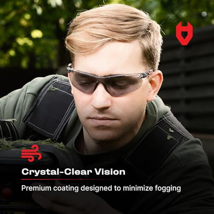 NoCry Lightweight Tinted Safety Glasses with UV 400 Protection, Anti Fog and Anti Scratch Coating and Grey Wrap Around Lenses; ANSI Z87.1 Certified - color: Tinted