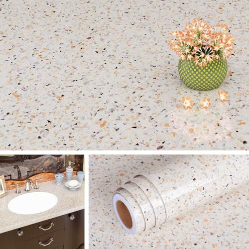 Livelynine 24 X197inch Gold Granite Countertop Peel and Stick Waterproof Contact Paper for Countertops Bathroom Counter Sticky Wallpaper Kitchen Island Vinyl Wrap Renter Friendly Countertop Cover up - size: 24" x 197"