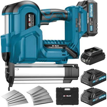 Cordless 2" Brad Nailer for Wood, 2-in-1 18GA Nail Gun, 2×2.0Ah Batteries
