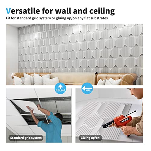 Art3dwallpanels 3D Wall Panels 19.7" x 19.7" PVC White, 12 Tiles - color: White