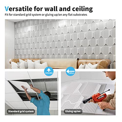 Art3dwallpanels 3D Wall Panels 19.7" x 19.7" PVC White, 12 Tiles - color: White