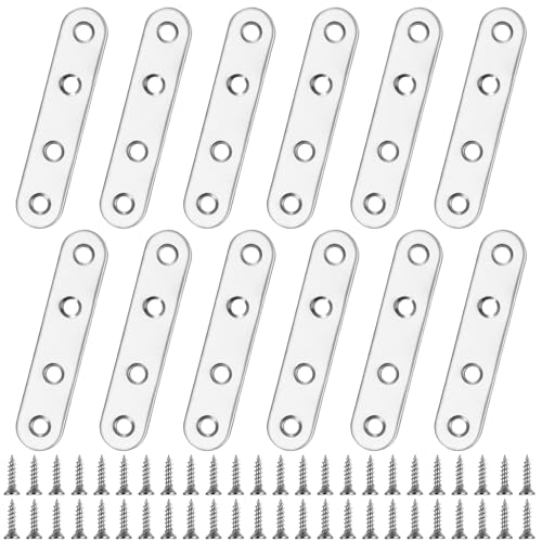 Mending Plates Flat Brackets, 12Pcs Stainless Steel Straight Brace Brackets