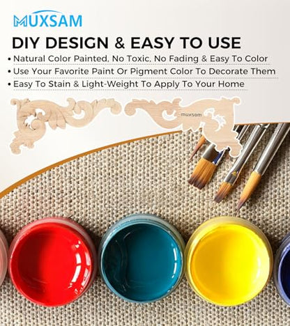 Wood Carved Appliques Onlays, 2-Pair Unpainted Small Wooden Carvings Decals - color: 4-pack