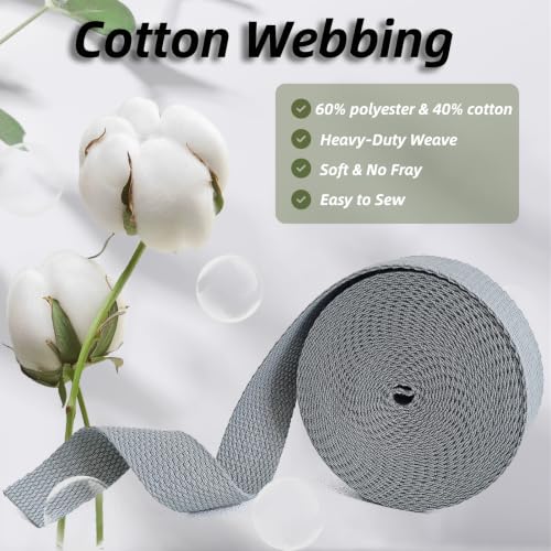 Cotton Webbing 1 Inch 5 Yards for Bag Strap Sewing Crafts, Grey - color: Grey