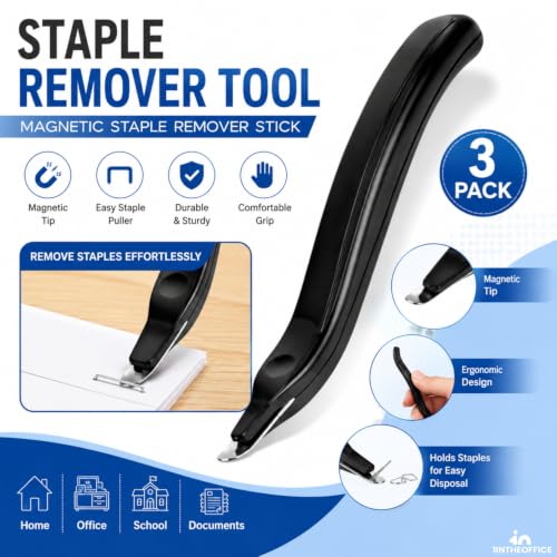 1InTheOffice Staple Remover Tool, Magnetic Staple Remover Stick, Easy Staple Puller Stick, "3 Pack "