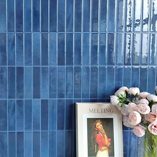 Alwayspon 10 Sheets 3D Peel and Stick PVC Backsplash Tiles, 10"x10" Self-Adhesive Wall Tile Stickers Stick on Subway Tiles for Kitchen Bathroom, Dark Blue - color: T80563