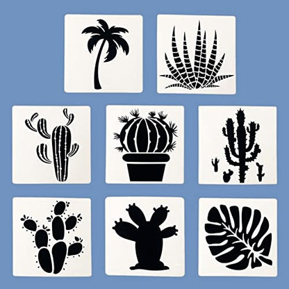 TIAMECH 8 Pcs Reusable Succulent Plants Cactus Stencils for Painting - style: 8Pcs Cactus