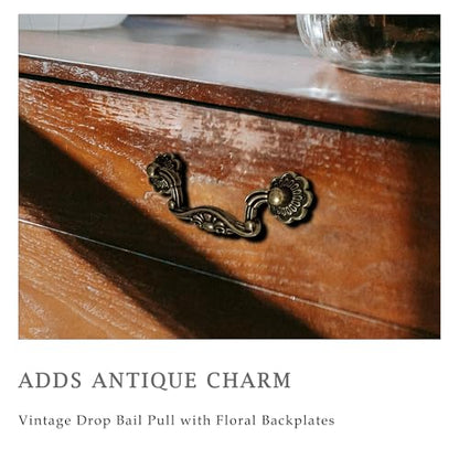 6 Pack Antique Brass Drop Bail Cabinets Pulls, 3" Hole Centers