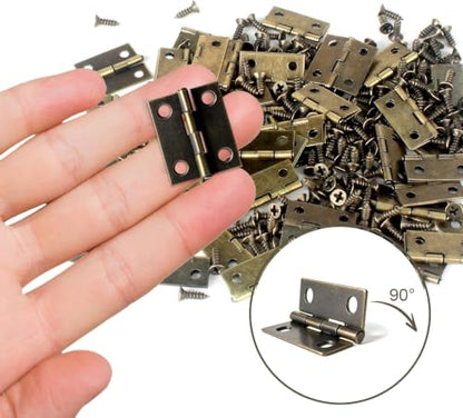 50 Pcs Mini Bronze Hinges Set for Wooden & Jewelry Box, 18 x 15 mm - color: Brown, size: 50pcs(18*15mm)