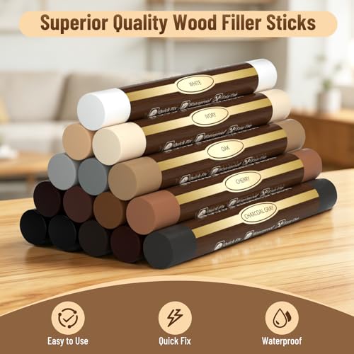 Wood Filler Sticks 15 Colors, Wood Putty Stick for Furniture Repair