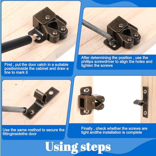 4pcs Double Roller Catch Cabinet Latch Hardware for Cupboard Closet Kitchen Cabinet Door Latches and RV Cabinets Closure Hardware and Catches for Cupboard and Closet Door Closing