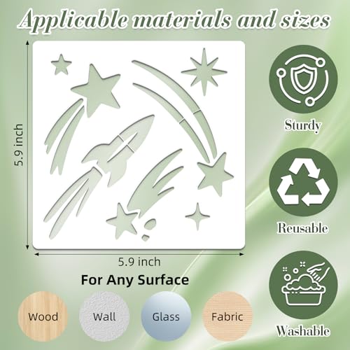 Space Astronaut Stencils for Crafts Reusable 20Pcs Stencils(5.9X5.9 inch) - color: Space 2
