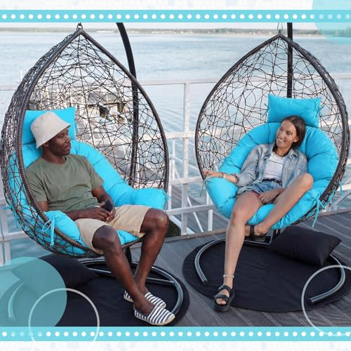 Tudomro Waterproof Egg Chair Cushion with Pillow Filling 2.58 kg Replacement Rocking Wicker Chair Cushion 48" x 32" High Back Hanging Swing Hammock Pad Thicken for Outdoor Patio Garden(Lake Blue) - color: Lake Blue