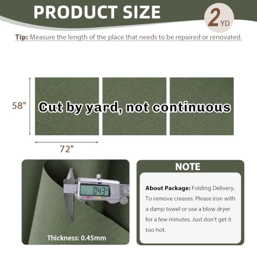 600D Outdoor Upholstery Fabric 58” W Waterproof Canvas Fabric by The Yard - color: Army Green, size: 2 yard pre cut