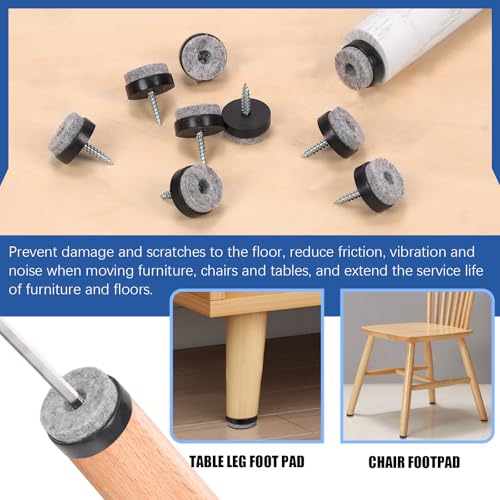 Glarks 40pcs Black 20MM Furniture Glide Screw-on Furniture Antiskid Felt Pad Slider Floor Protector for Wooden Leg Feet of Chair Table Sofa Stool