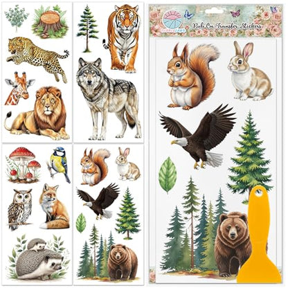 GLOBLELAND 4 Sheets Forest Animals Furniture Transfers 6x12inch Wolf Tiger Rub on Transfer UV Self-Adhesive Stickers Wall Art Craft for Bedroom Living Room Table Decoration - style: Wolf Tiger