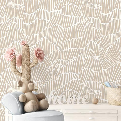 Guvana Beige Peel and Stick Wallpaper Boho Beige and White Contact Paper - color: Beige and White, size: 17.3" x 394"
