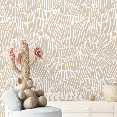 Guvana Beige Peel and Stick Wallpaper Boho Beige and White Contact Paper - color: Beige and White, size: 17.3" x 590"