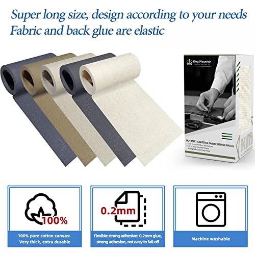 KING MOUNTAIN Canvas Iron on Patch,3"×60",Waterproof 100% Cotton Fabric Repair Patch,Used for Various Sofa,Tent,Clothes,Seats,Suitcases (Beige White) - color: Beige White Canvas, size: 3"x60"