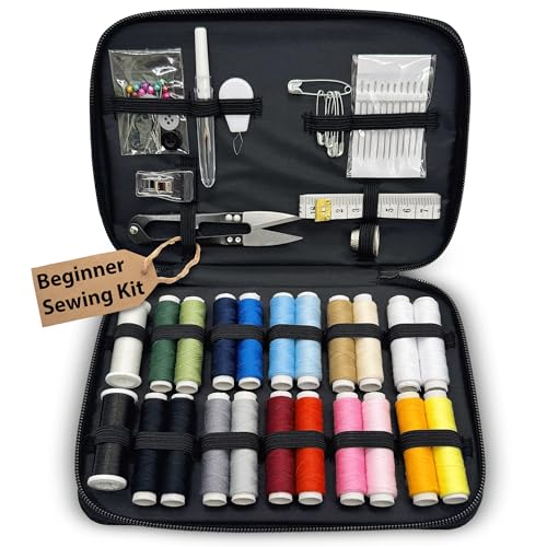 Vellostar Beginner Sewing Kit for Adults and Kids, 22 Threads, Travel Case - color: Beginner Black