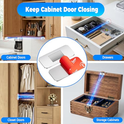 PHIXBEAR 9 Pairs Ultra-Thin Magnetic Cabinet Door Catch, No-Drill Adhesive Cabinet Magnets, Rust-Proof Stainless Steel Latches for Kitchen Cabinet Doors, Drawer, Closet, RV - Heavy Duty Silent Closure