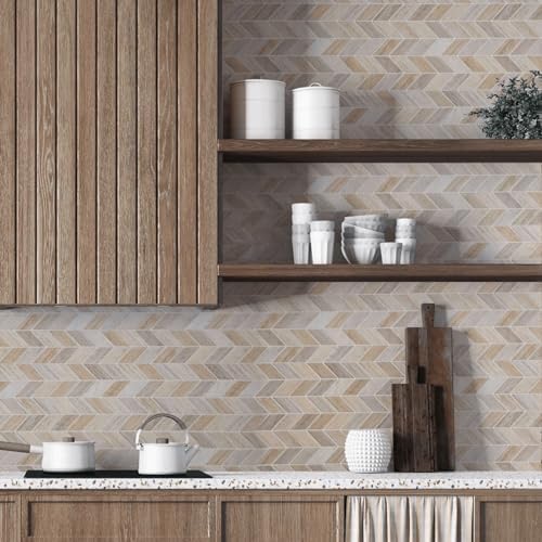 Main Street Peel and Stick Wallpaper Tiles, Earth Herringbone, 24-Pack - color: Earth Herringbone