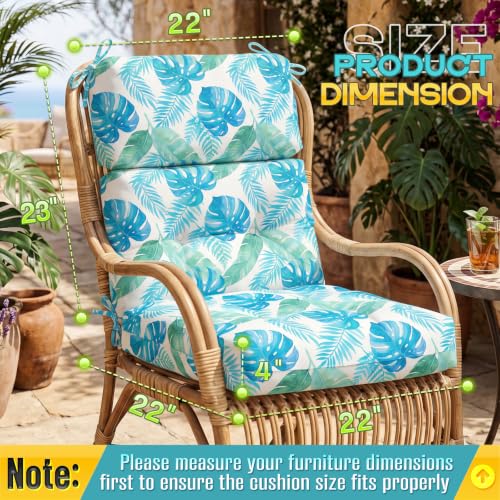 Patio Chair Cushions High Back 44"x22"x4" Thick (Blue Monstera) - color: Blue Monstera