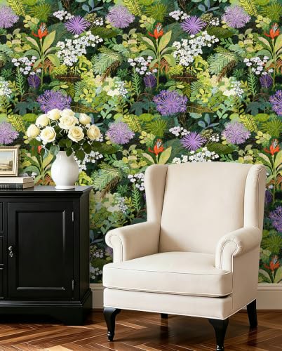 Peel and Stick Wallpaper Floral Renter Friendly Wallpaper - color: Jungle Green