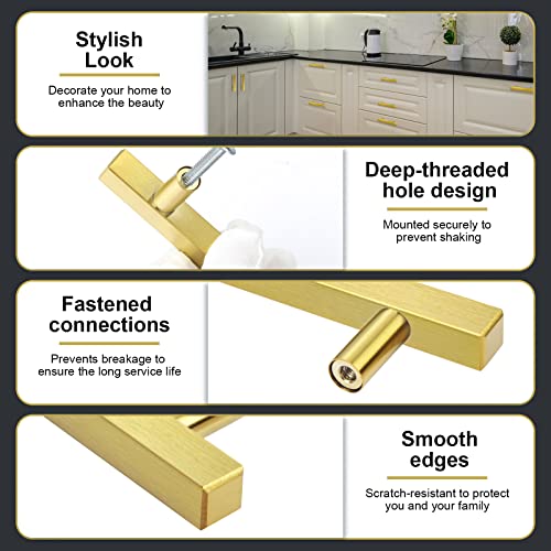 AEEKEL 30 Pack Brushed Brass Kitchen Cabinet Handles 5" Length Drawer Pulls - color: Gold, size: 3 In Hole Center
