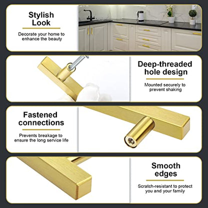 AEEKEL 30 Pack Brushed Brass Kitchen Cabinet Handles 5" Length Drawer Pulls - color: Gold, size: 3 In Hole Center