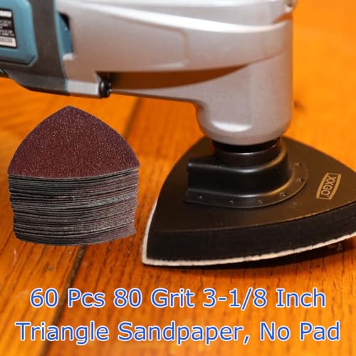 XXGO 60 Pcs 80 Grits 3-1/8" 80mm Triangle Oscillating Tool Sandpaper - size: 3-1/8 Inch Triangle - 80 Grit - 60 Pcs