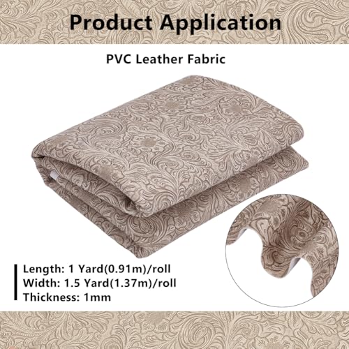 BENECREAT 1 Yard Faux Leather Fabric, 53.9 Inch Wide Embossed Faux Leather Sheets, Craft Fabric for Upholstery Furniture Seat, Handmade DIY Projects (Gray) - color: Gray
