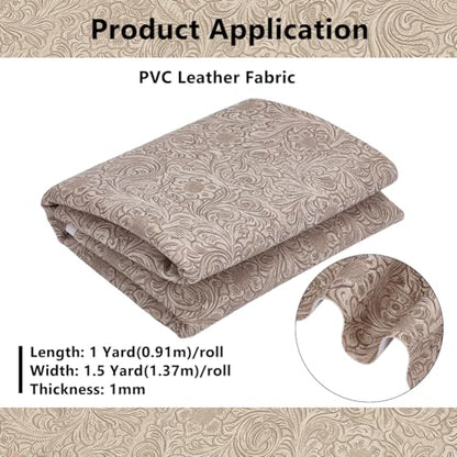 BENECREAT 1 Yard Faux Leather Fabric, 53.9 Inch Wide Embossed Faux Leather Sheets, Craft Fabric for Upholstery Furniture Seat, Handmade DIY Projects (Gray) - color: Gray