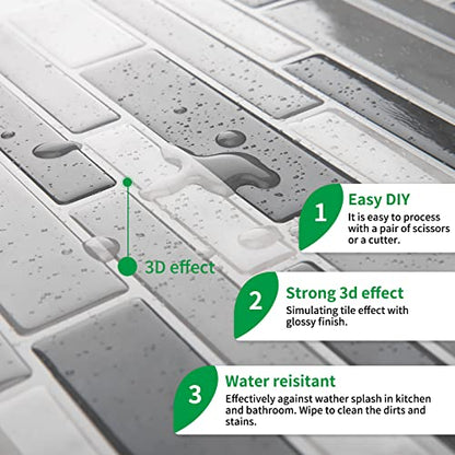 LONGKING Peel & Stick Backsplash Tile for Kitchen, Gray Stick on Tile (10 Sheets) - color: Gray, size: 12 inches x 12 inches