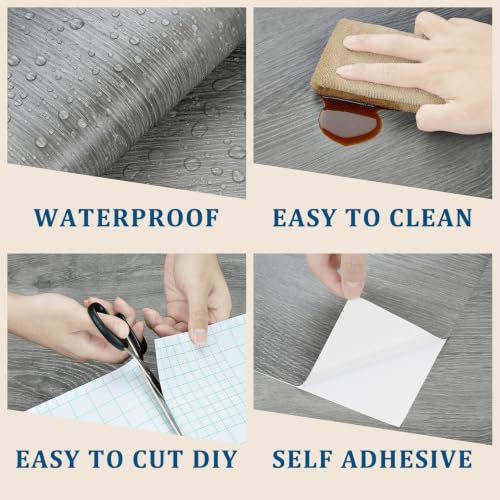 Gray Wood Grain Contact Paper Peel and Stick Rustic Wallpaper Counter Top - color: Grey Walnut