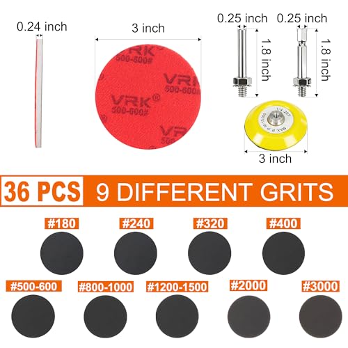 36 PCS 3 Inch Hook and Loop Sanding Sponge Discs Set 180 to 3000 Grit - size: 3 In Mix Grit 36 PCS