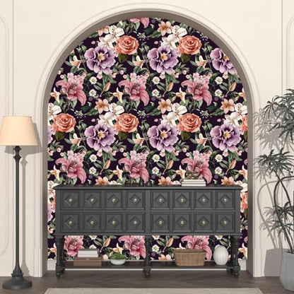 Laatse Dark Rose Peel and Stick Wallpaper 17.5" x 118",Purple - color: Red&Purple, size: 118" x 17.5"