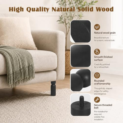5.1 Inch wooden legs for furniture set of 4 Wood Furniture Legs Couch Feet Colorful Round Sofa Furniture Replacement Solid Wood Furniture Feet for Couch Bed Chair Cabinet Bookcase Dresser Ottoman - color: Black