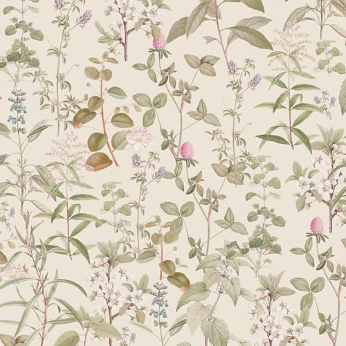 Botanical Peel and Stick Wallpaper Wildflowers Wallpapers Farm Floral Boho Wall Paper Contact Paper for Cabinets Stick on wallcovering Wall Decor Removable Stickers (Cream, 17.7"x 472.44") - color: Cream, size: 17.3" x 472.4"