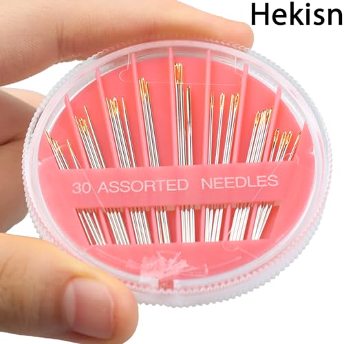 Hekisn 60pcs Premium Hand Sewing Needles, 2Pack 6 Sizes 30-Count Assorted Sewing Needles, Stitching Needles for Hand Sewing Repair，Sewing Sharp Needles Sewing Repair Embroidery Needles - style: Pink