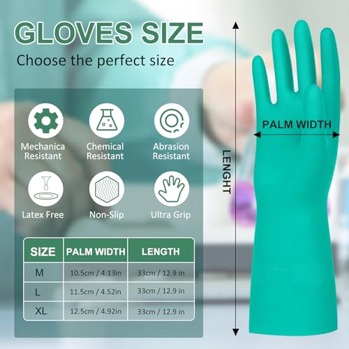 Beieverluck 10 Pairs Chemical Resistant Gloves, Reusable Heavy Duty Rubber Work Gloves, 12.6" Long Nitrile Gloves for Acid Alkali Oil Protection and Industrial Use Household, X-Large - size: X-Large