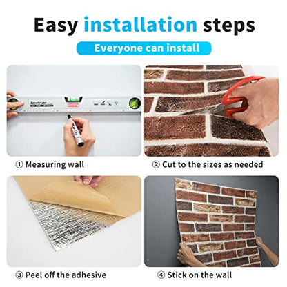 Art3d 20-Pack Durable Faux Brick Peel and Stick 3D Wall Panels, Red Brown - color: Red brown, size: 20pcs-27x27inch