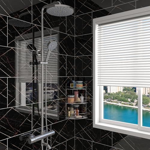 Marble Peel and Stick Backsplash 23.6 x11.8 in, 10PCS - color: Black-Striped Marble