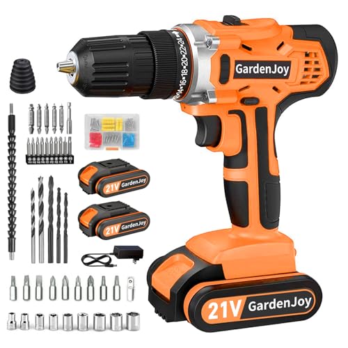 GardenJoy 20v Cordless Drill Set, Power Electric Kit 2 Batteries With Charger 30Nm 2-Speed 3/8" Keyless Chuck 24+1 Position Drill Driver screwdriver Bits with LED Electric Work Light for DIY - color: Orange2