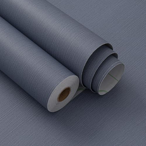 Haimin Fabric Wallpaper 24" x 393" Peel and Stick Textured Contact Paper - color: Blue